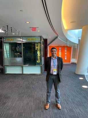 Eric Skeens standing in Bloomberg World Headquarters