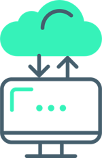 Illustration with monitor and cloud denoting cloud-based software